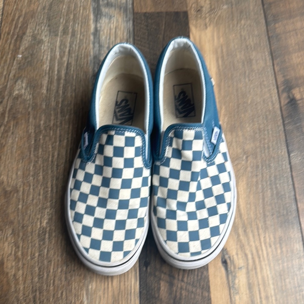 VANS l Women's Blue Checkered Slip-On Shoes Size 9
